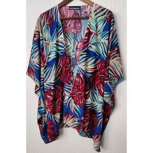 Bustamante Women Free size Beach Casual Coverup Kimono style Tropical Print Top